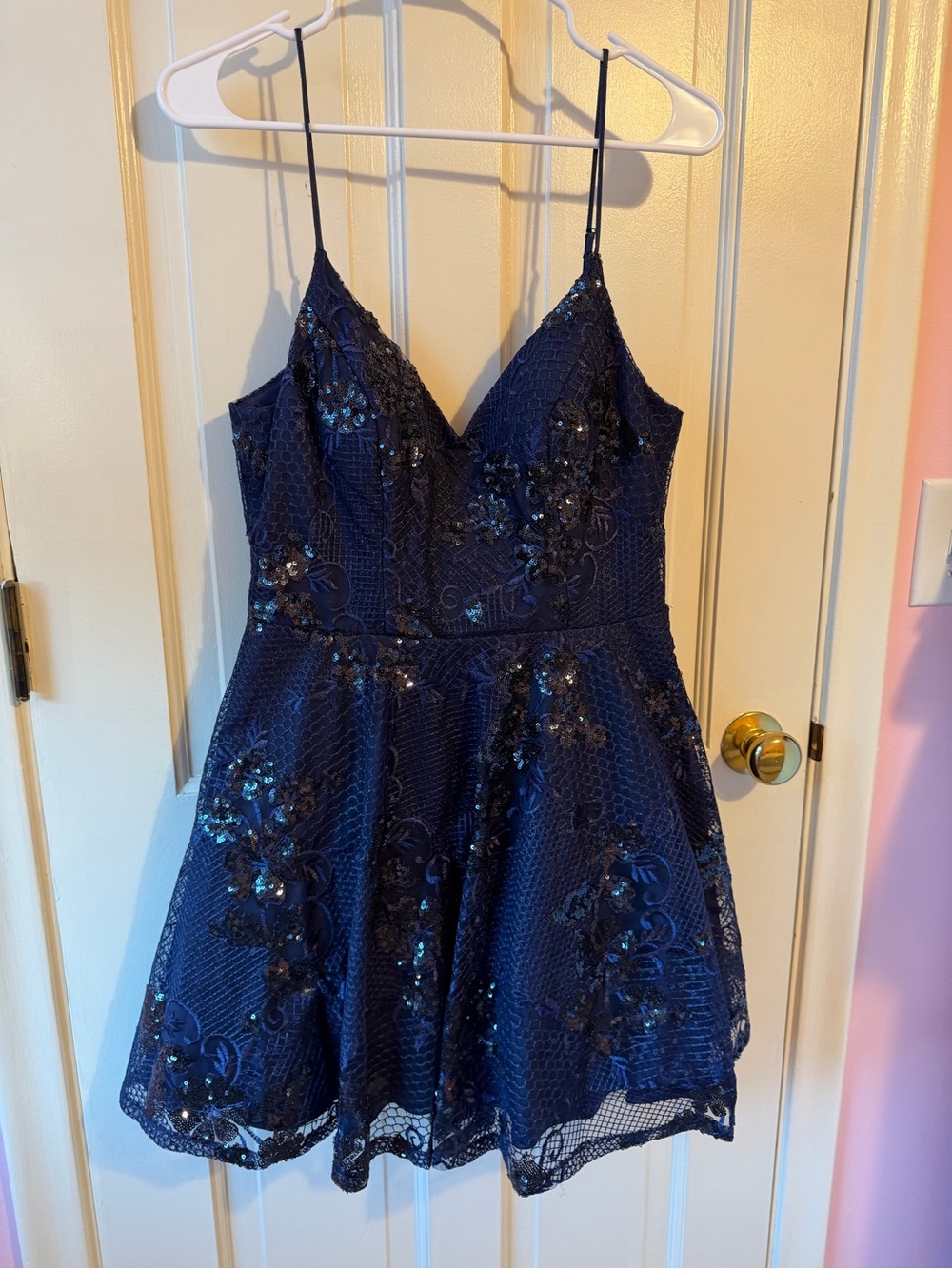 Camille La Vie Navy Blue Dress with Embellished Label Detail